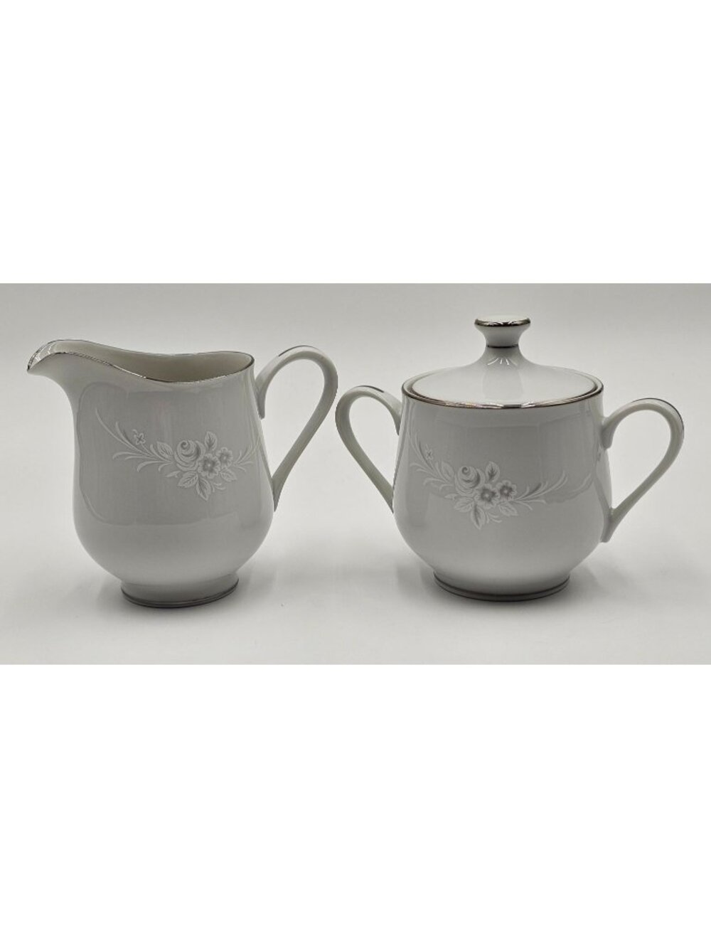 VTG Sango China Cantata 6202 Creamer & Sugar Bowl Set Floral Platinum Trim